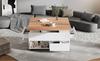 100*50*52cm Coffee Table with 4 Wheels, Living Room Table with 4 Drawers, Liftable Coffee Table, Height-Adjustable Sofa Table, White + Wood Color