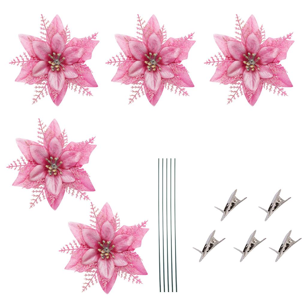 Блестящие рождественские цветы, искусственные цветы, веселые рождественские украшения, украшения для дома, елочные украшения, 5 шт.