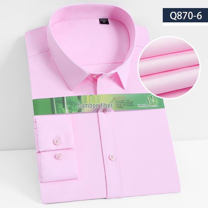 Youth Casual Slim Fit Men's Shirt: Solid Color, Light Business, Turn-Down Collar, Fashion Work Uniform