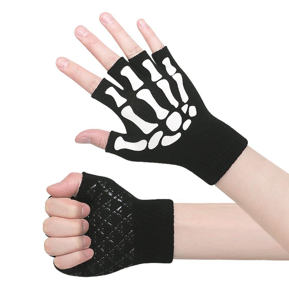 Черные Хэллоуинские перчатки-скелеты Вязаные перчатки-черепа без пальцев Панк перчатки-скелеты Мотоциклетные