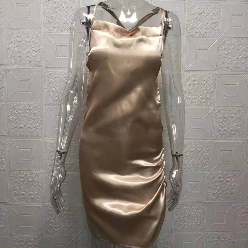 Летнее новое модное облегающее сексуальное платье на бретелях для женщин с открытой спиной, бандажное, однотонное атласное вечернее клубное платье для женщин, элегантное плиссированное повседневное женское платье 26453