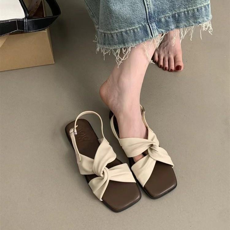 Женская летняя одежда новая французская ретро фея ветер отпуск морской берег мягкие плоские пляжные туфли римские сандалии