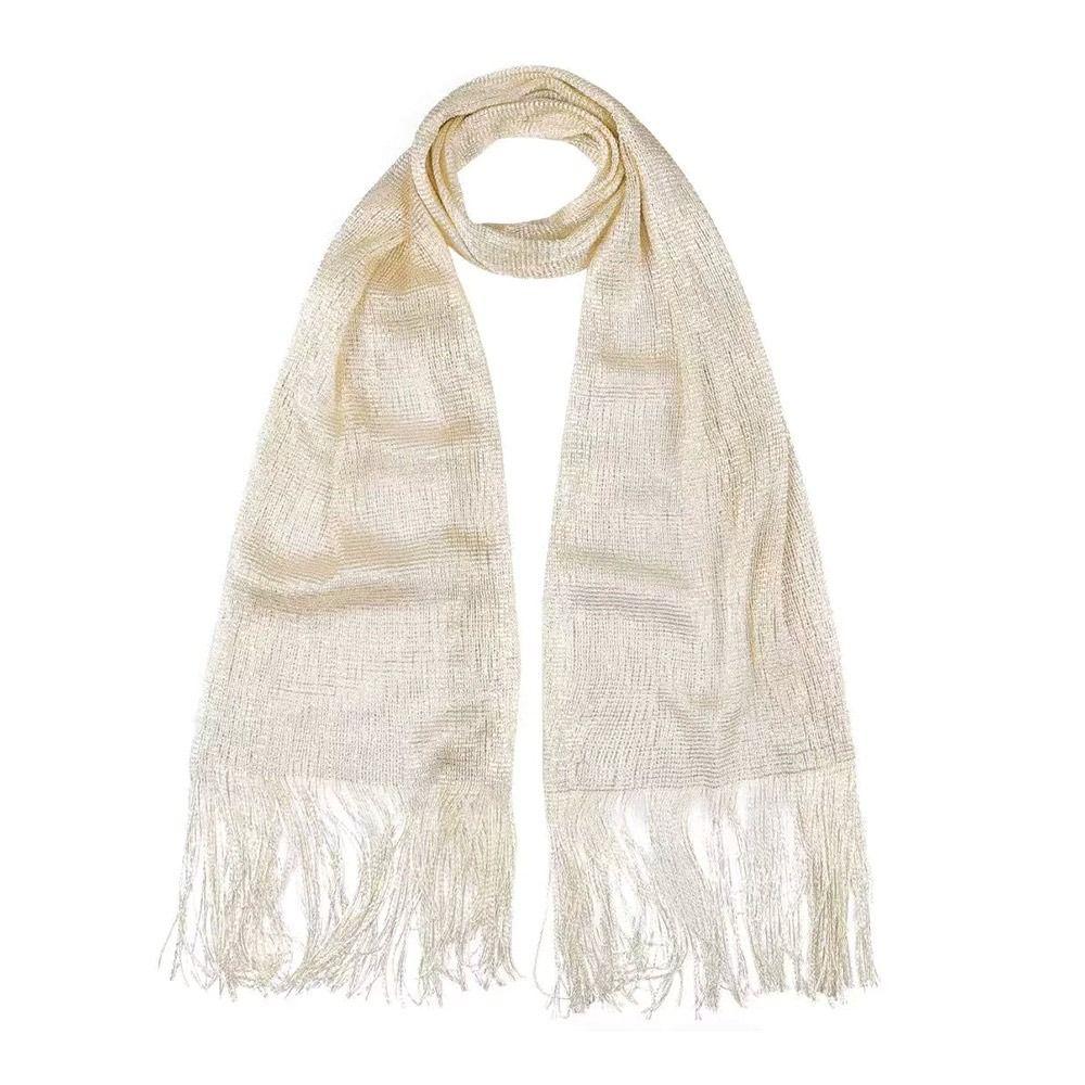 Солнцезащитный кружевной шарф с кисточками из шелка, манишка, защита шеи, яркая ажурная шаль, тонкий модный золотистый серебристый блестящий шарф