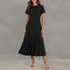 Spring new women's clothing, fashionable and elegant solid color splicing pleated slim dress