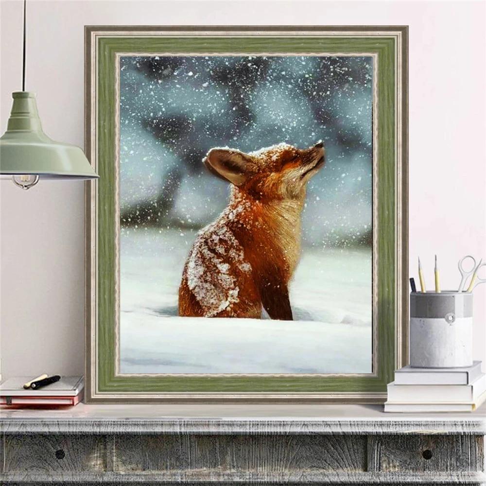 Алмазная картина с изображением животных, полная круглая дрель, вышивка крестиком, 5D Алмазная вышивка, мозаика с лисой, снег, ремесло, украшение для дома