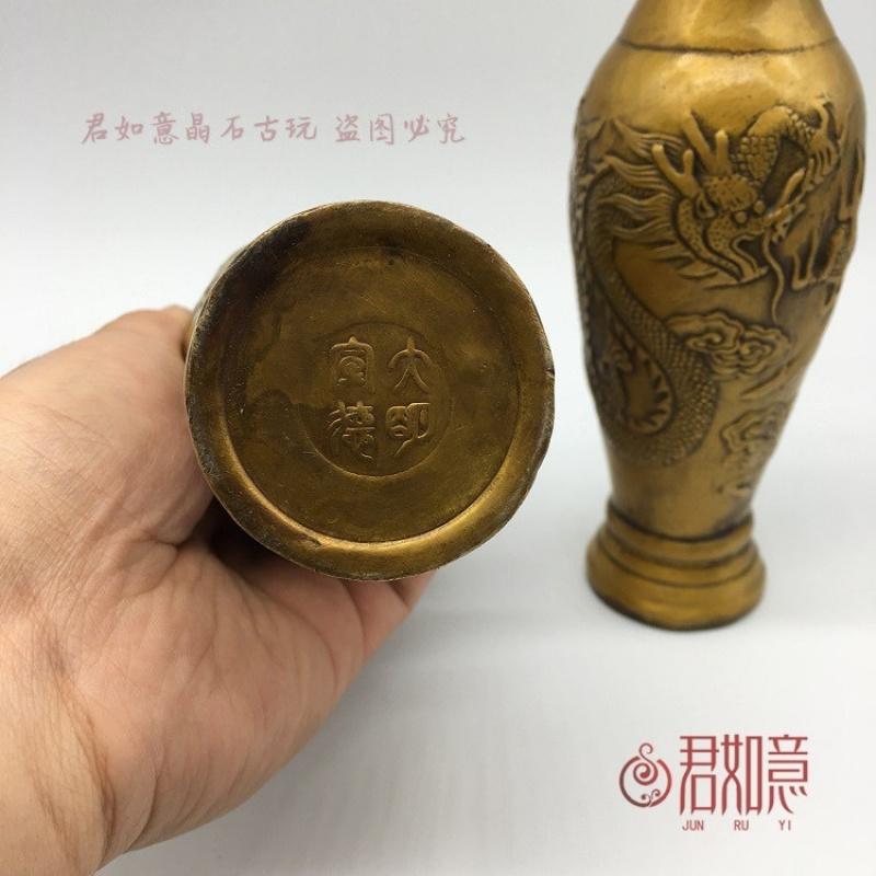 Пара старинных дворцовых ваз Латунь Дракон и Феникс Благоприятный тотем Медная бутылка Орнамент для мебели Подарок