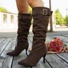 Модные металлические пряжки Западные ботфорты до колена Женские 2025 Зимние Винтажные Коричневые Замшевые Длинные Сапоги Сексуальный Высокий Каблук Женские Туфли Y2K