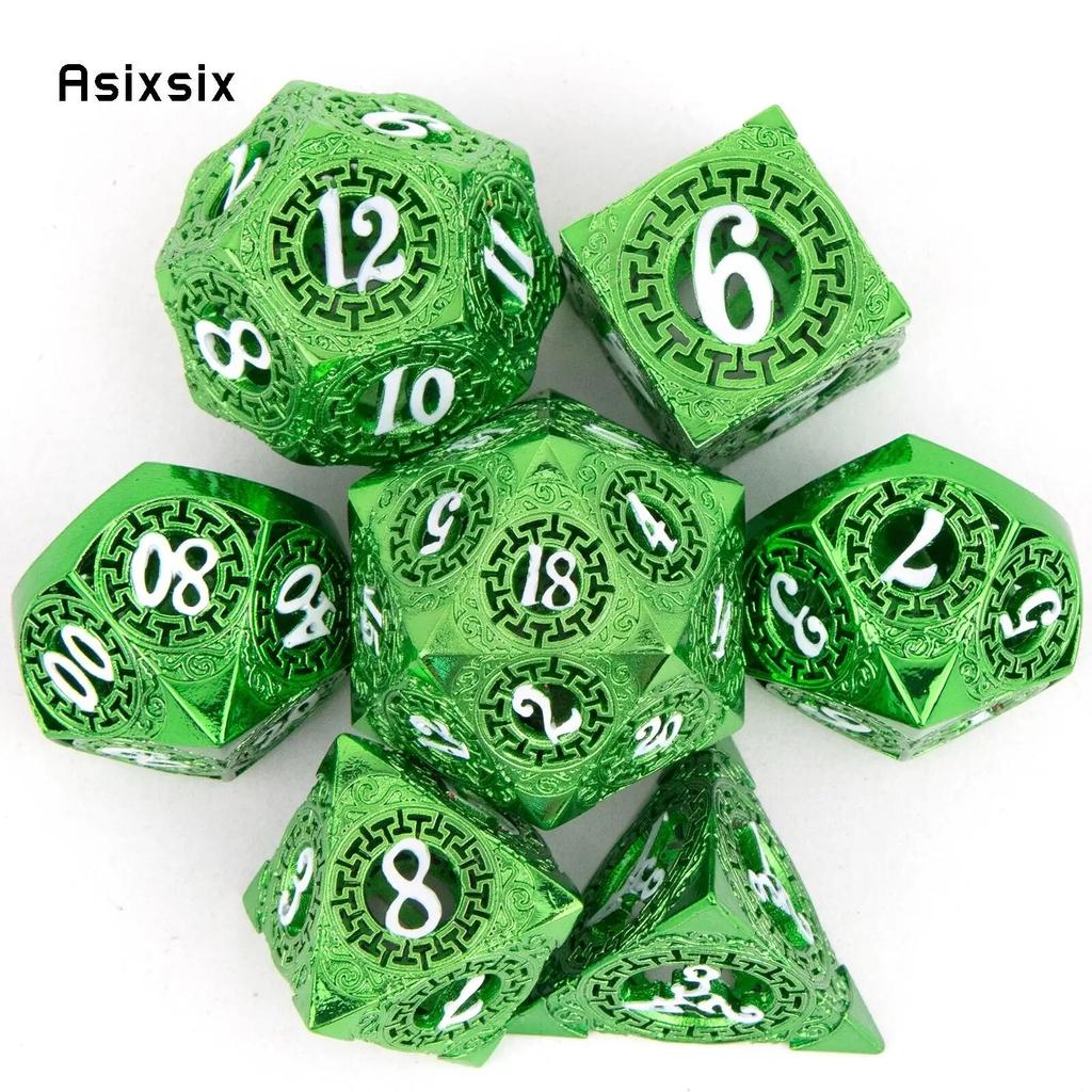 7 шт., зеленый, белый, зубчатое колесо, металлические кубики, набор полых металлических многогранных кубиков, подходит для ролевой игры, настольной игры, карточной игры