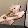 Thick Heel Shallow Mouth Single Shoes Women's Word with Mary Jane Shoes Ribbon Bow with Skirt Small Leather Shoes