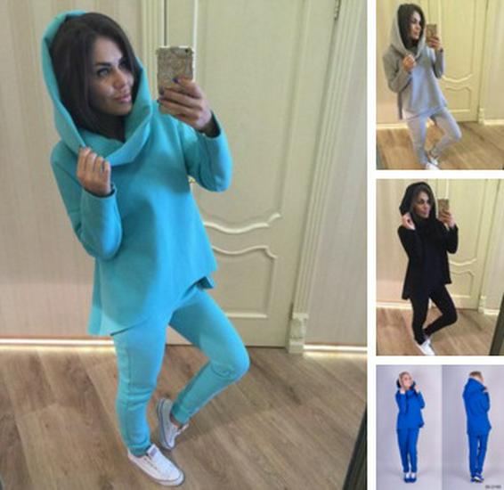 Осенне-зимний европейский и американский женский модный спортивный костюм с длинным рукавом и капюшоном, с воротником-пузырем