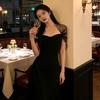 Новое Элегантное Черное Платье Макси с Открытыми Плечами и Сетчатыми Рукавами для Женщин, С Высокой Талией, Облегающее, Силуэта А-силуэта, Формальное, Для Гостей Свадьбы, Коктейльное, Для Поездки на Пляж