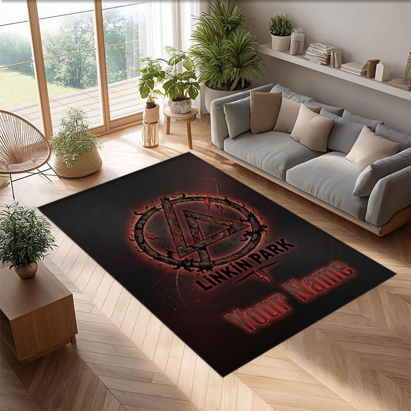 Linkin Park Crystal Velvet Rug, Custom Name Text Personalized Non‑Slip Floor Mat for Home Decor Gift