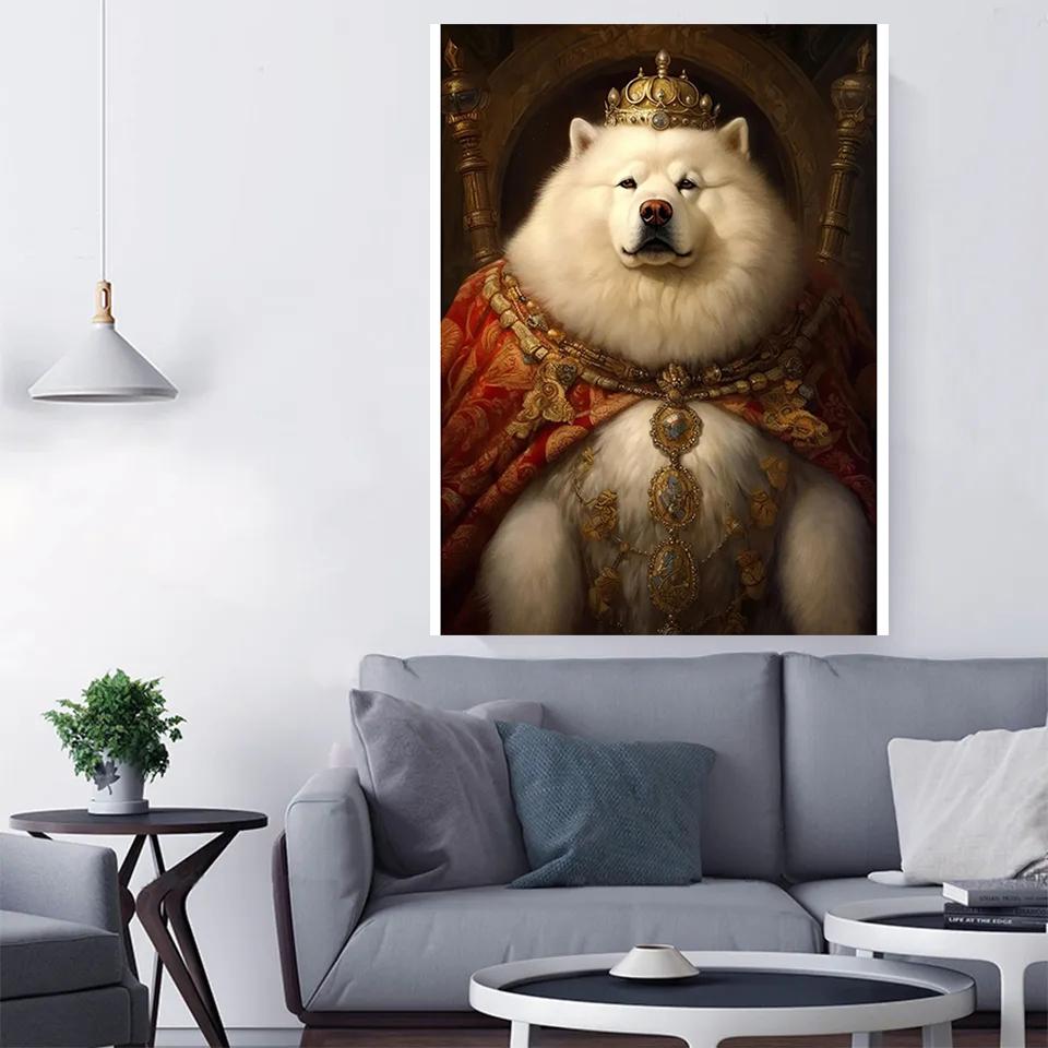 Diamond 5ddiy Modern Painting Pet Portrait Aesthetic Wall Art Dog King Royal Animal Embroidery Cross Embroidery Home Decoration