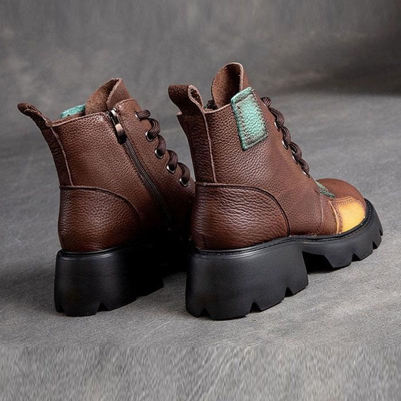 Thick-heeled Boots Women's Spring and Autumn Soft Leather Color Short Boots High-heeled Waterproof Platform Retro Single Boot