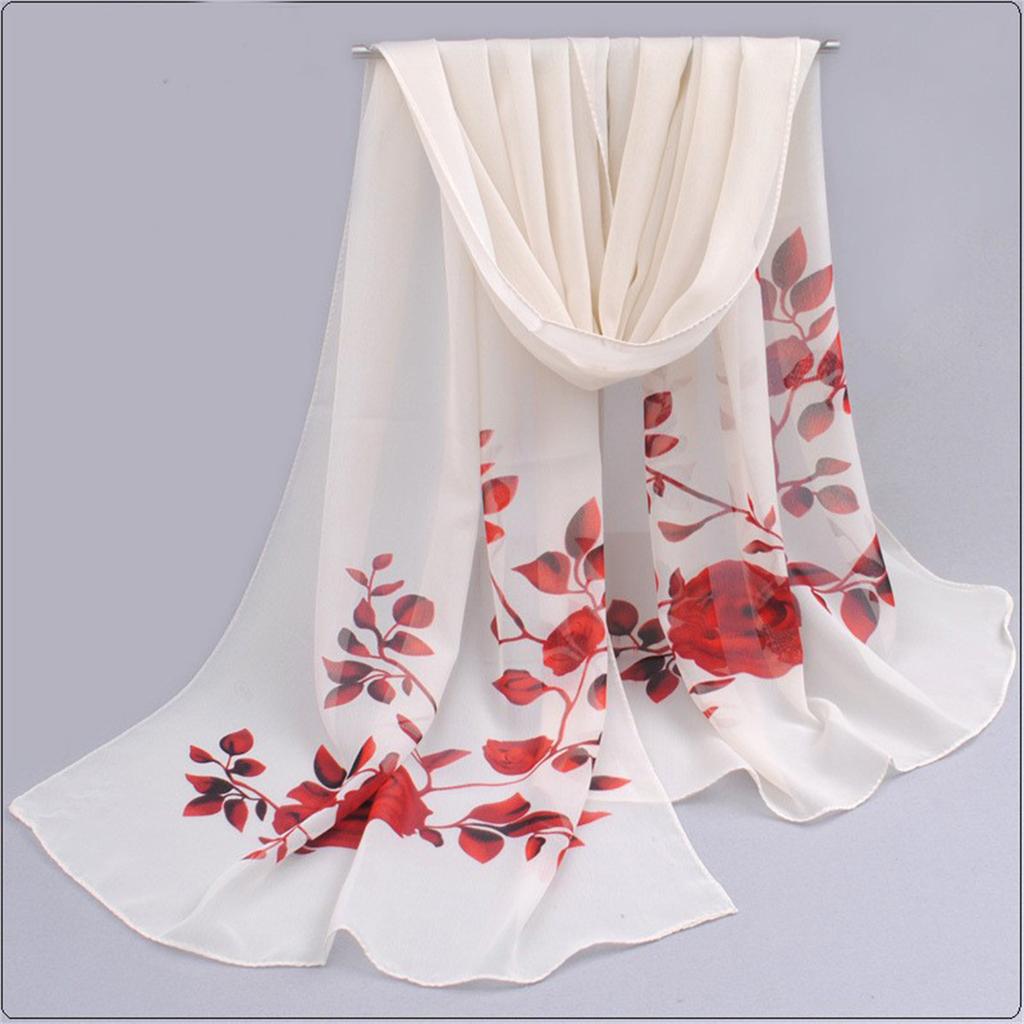 1pcs Chiffon Scarf Simple Elegant Floral Print Thin Head Scarf Large Shawl, Summer Beach Towel Sunscreen Shawl Windproof Neck Sc