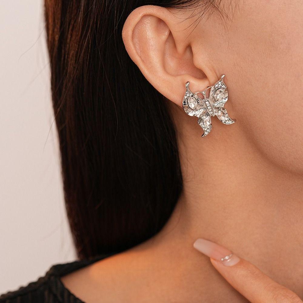 Vintage Butterfly Earrings Rhinestone Ear Studs Luxury Women Jewelry Accessory  Party