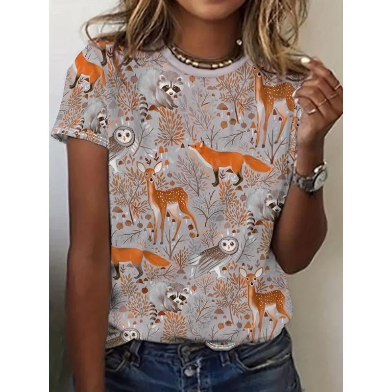 Women's T-Shirts Cartoon Characters Cute Pattern 3d Print Tshirt Funny Cartoon Animal Casual Short Sleeve O Neck Female Clothing