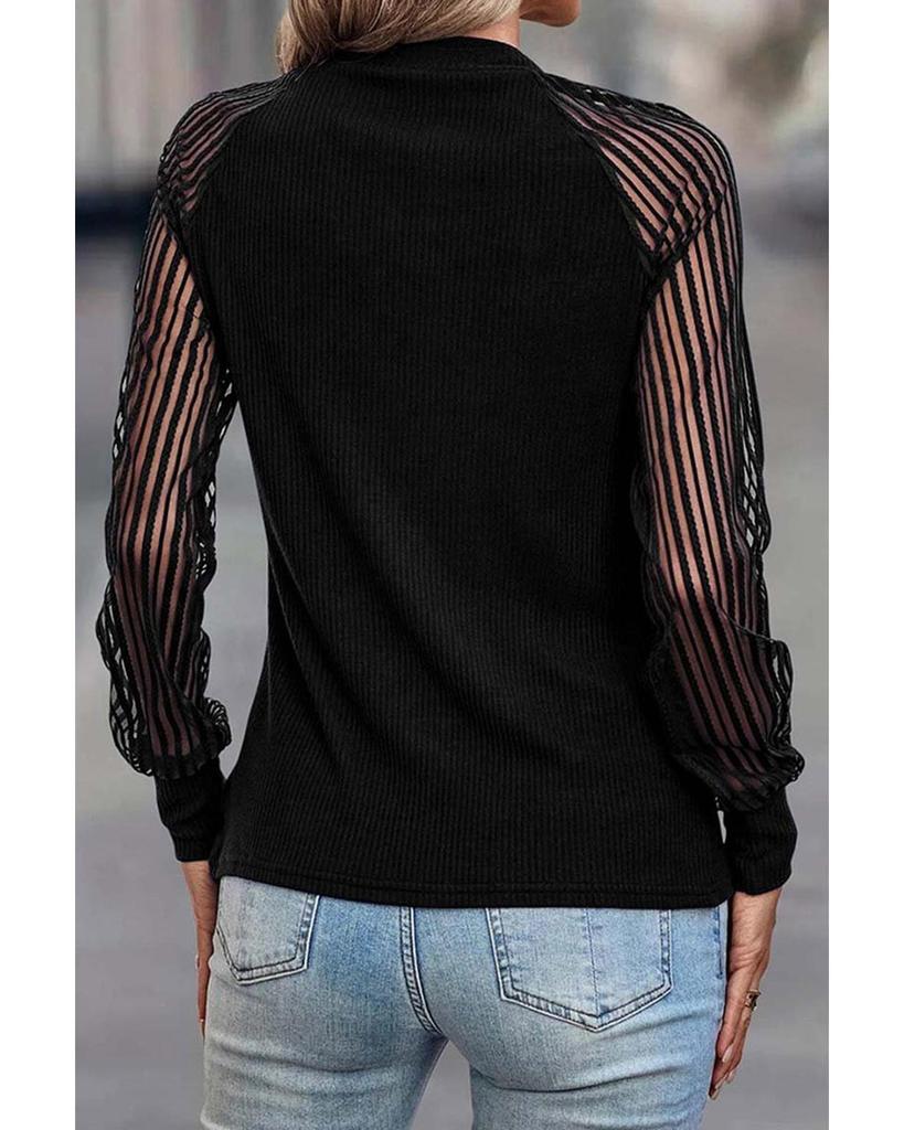 Azura Exchange Полосатый сетчатый топ с длинными рукавами и круглым вырезом в рубчик