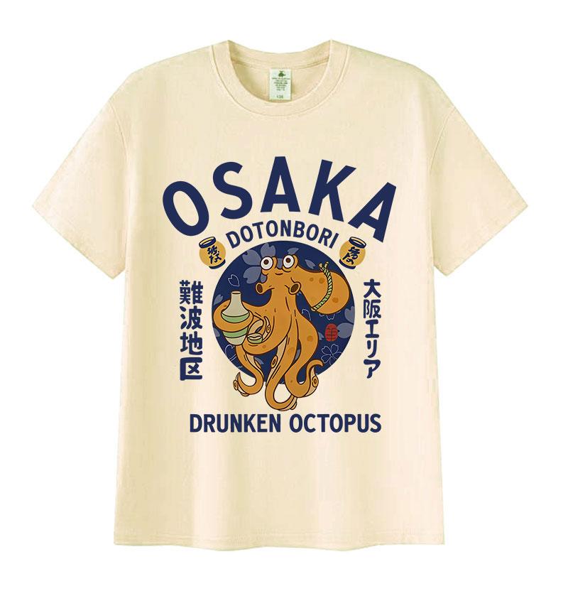 Японская Осака Дотонбори Пьяный Осьминог Любитель Еды Забавная Футболка Мужская Женская Винтажная Харадзюку Оверсайз Хлопковая Футболка Уличная Одежда