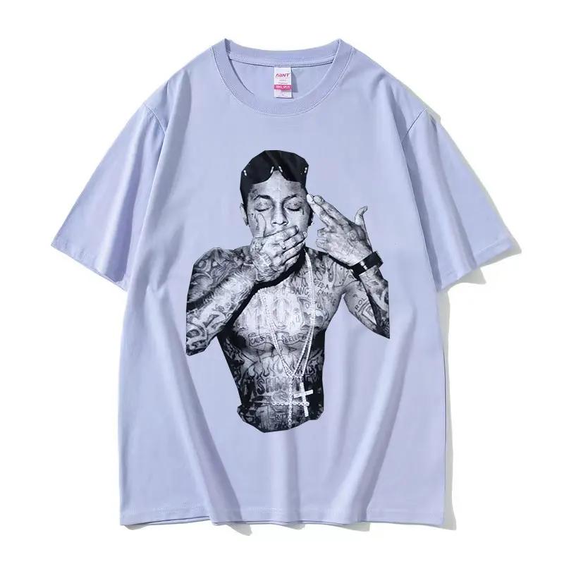 Футболка на заказ с принтом рэпера Lil Wayne Графическая футболка Унисекс Крутая Хип-хоп Готическая одежда Футболки Y2k Унисекс Ретро Оверсайз Хлопковая футболка