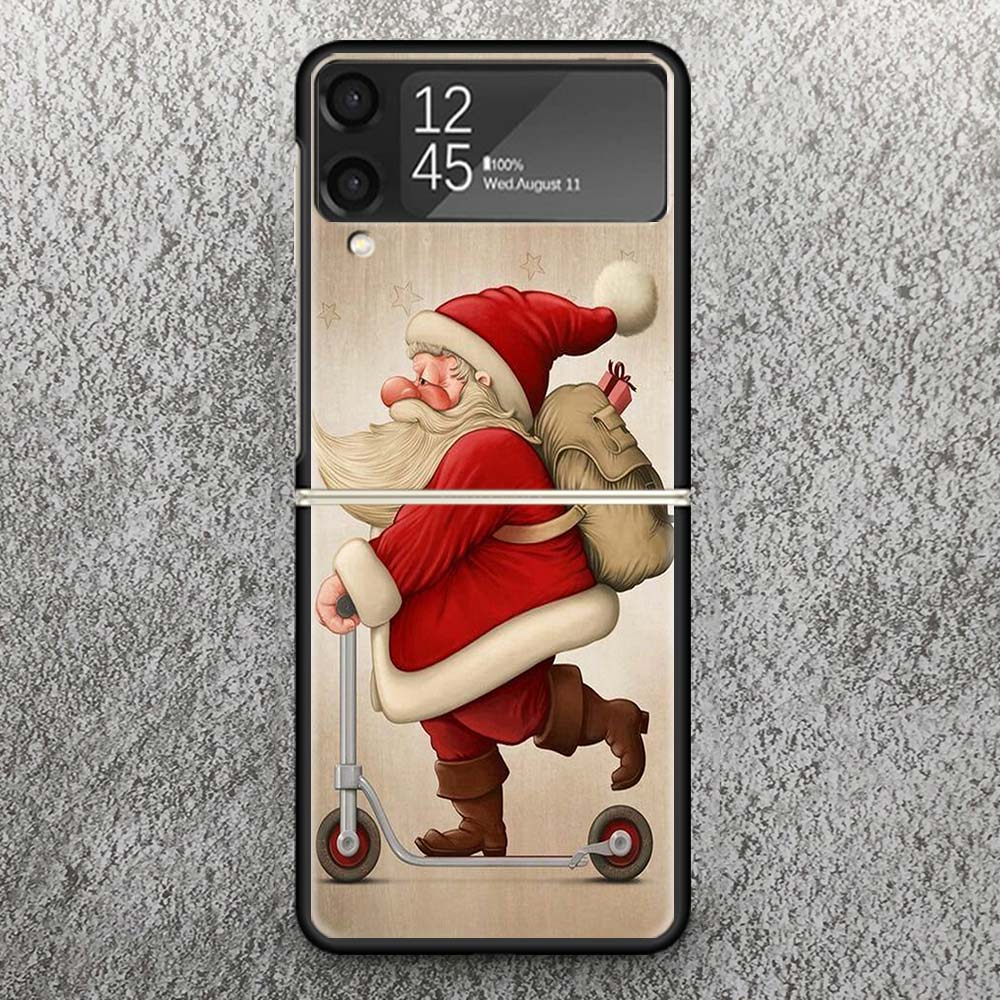Christmas Santa Claus Present Print Case For Samsung Galaxy Z Flip 3 4 5 6 7 5G Phone Shell Flip7 Flip6 Flip5 Flip4 Flip3 Patter
