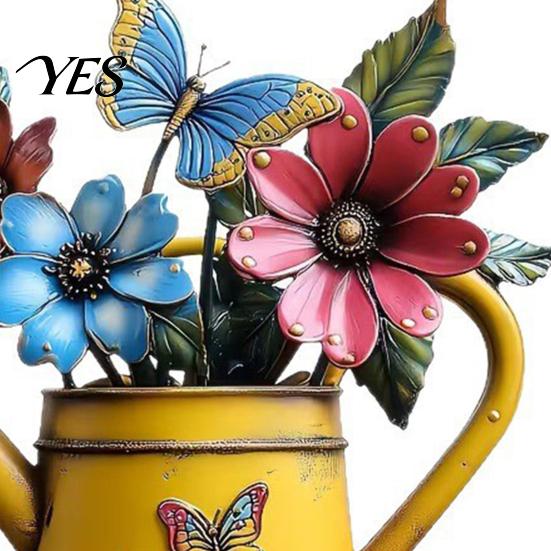 Three Dimensional Wall Ornaments Rustic Metal Watering Can Art, Flower Butterfly Welcome Sign, Farmhouse Outdoor Hanging Sign Iron Decor for