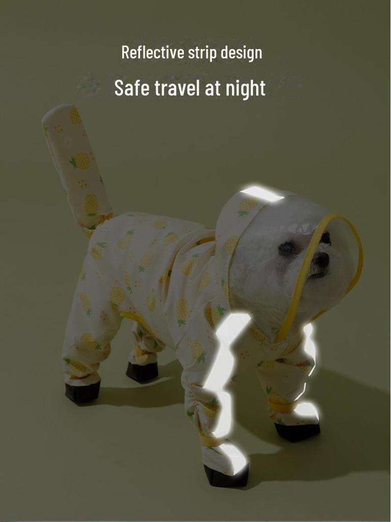 Fruit Print Waterproof Dog Raincoat with Traction, Four-Legged Design for Teddy and Bichon Breeds.