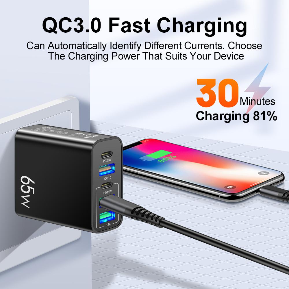 Quick Charge 3.0 20W PD 3.1A USB Type C Charger 5 Port Phone Charger Adapter For iPhone 11 13 14 Pro Max Samsung Xiaomi