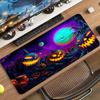 Retro Neon Halloween Ghost Pumpkins Purple Sky Moon Oversized Gaming Mouse Pad Non Slip Rubber Base Desk Mat For Computer Gamer