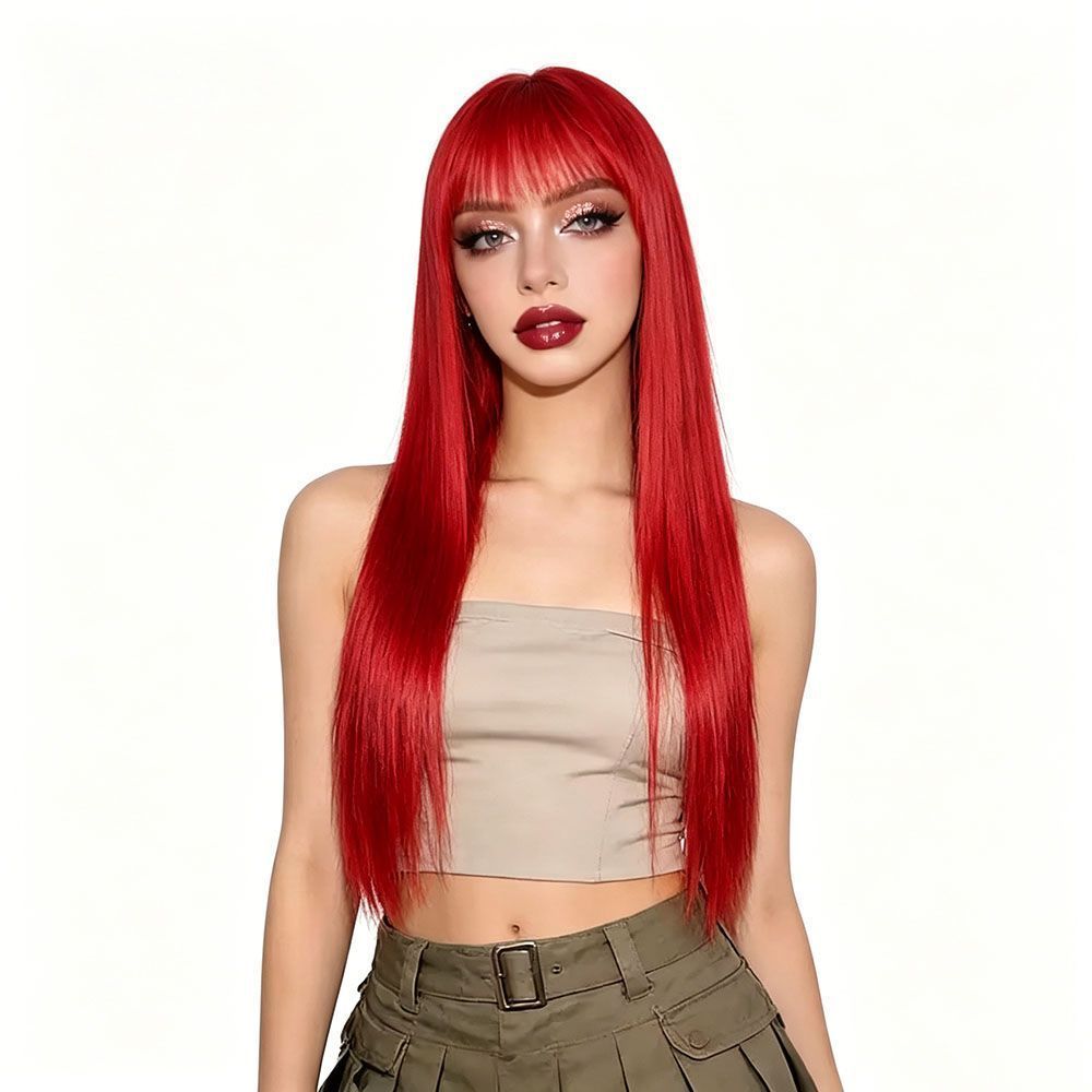 Women's Wig: Long Straight Hair with Straight Bangs, Natural and Voluminous, Full-Head Wig for Special Occasions