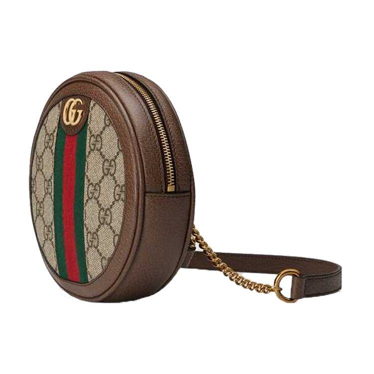 Gucci Ophidia Полоска с логотипом Канва и кожа Круглая сумка Рюкзак Мини Женский рюкзак Эбеновый Коричневый 598661-96IWG-8745