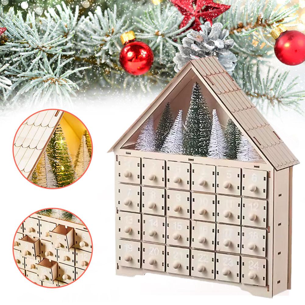 1 шт. Рождественские украшения, светодиодные огни, 24-дневные подарки, новейший рождественский календарь обратного отсчета, деревянные коробки Y6x1