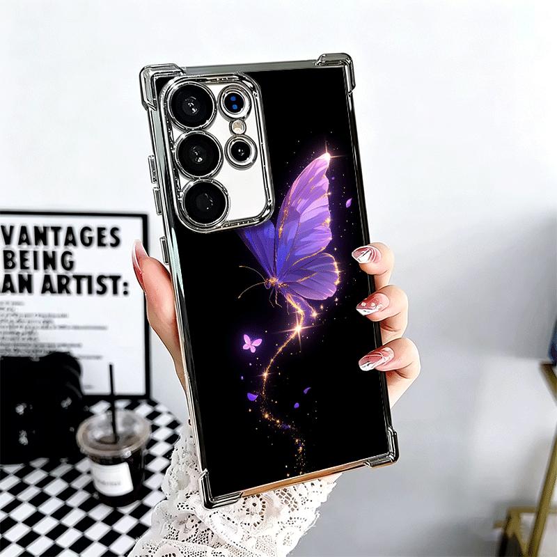 Beautiful Purple Butterfly Plating Phone Case For Samsung Galaxy S24 S25 FE S26 Edge S23 Ultra S22 S21 Plus S20 Anti-Fall Airaba