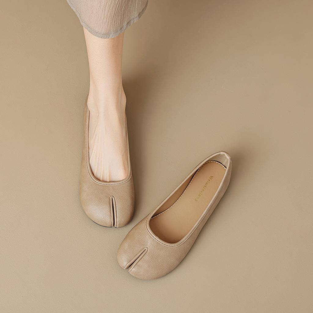 Weiwei Girl 7899-1 Туфли с раздвоенным носком и свиной ножкой Женские туфли-лодочки с мелким вырезом, плоской подошвой, подковообразным каблуком, типа дуду, балетки