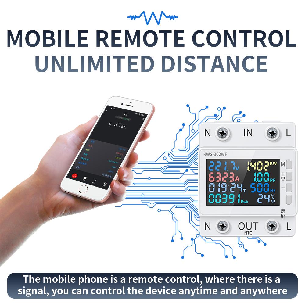 Устройство защиты от перенапряжения и пониженного напряжения с защитой от тока утечки на землю 8 в 1, реле, выключатель, счетчик энергии кВт*ч, Smart Life 63A