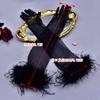 Fashion Thin Bridal Etiquette Gloves Stage Feather Sleeves Long Stretchy Elbow Tulle Opera Gloves Costume Evening Party Gloves