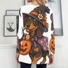 Women Plus Size Round Neck Long Sleeve T Shirt Halloween Dachshund Printed Pockets Loose Top