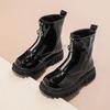Girls' Shiny Black Leather Chelsea Boots - British Style for Middle & Big Kids
