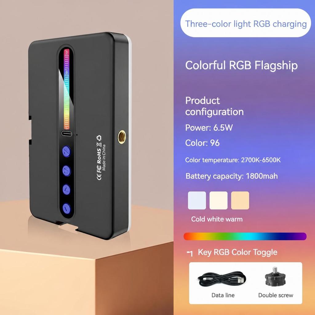 Mini luz LED RGB de relleno para cámara, regulable, a todo color, para estudio de fotografía en vivo, vlogs y selfies con smartphone.