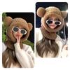 Корейские женские шапки с капюшоном, зимние теплые защитные головные уборы, шерстяной вязаный нагрудник, шарф, шапка с изображением медведя для девочек, вязаная крючком шапка