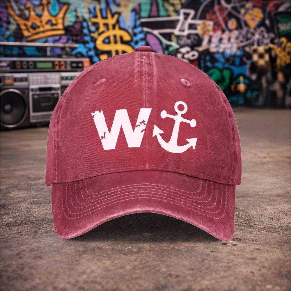 Unisex W Letter Anchor Vintage Washed Baseball Cap  Trendy Duckbill Hat for Unisex  Couples  Multiple Colors