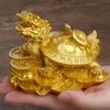Смола Золото Фэн-Шуй Дракон Черепаха Фигурка Черепаха Статуя Монета Деньги Богатство Животные Украшения Для Домашнего Офиса Декор Стола