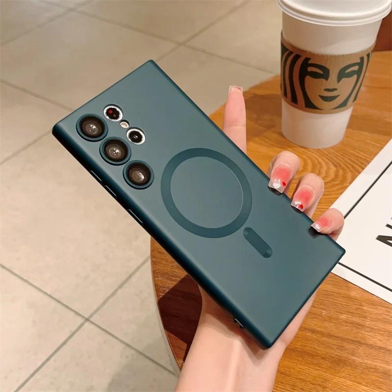 Для чехла Magsafe Wireless Charging Case для Samsung S24 S23 S22 S21 S20 S20FE S23FE Note 20 Ultra Plus TPU Soft Magnetic Back Cover