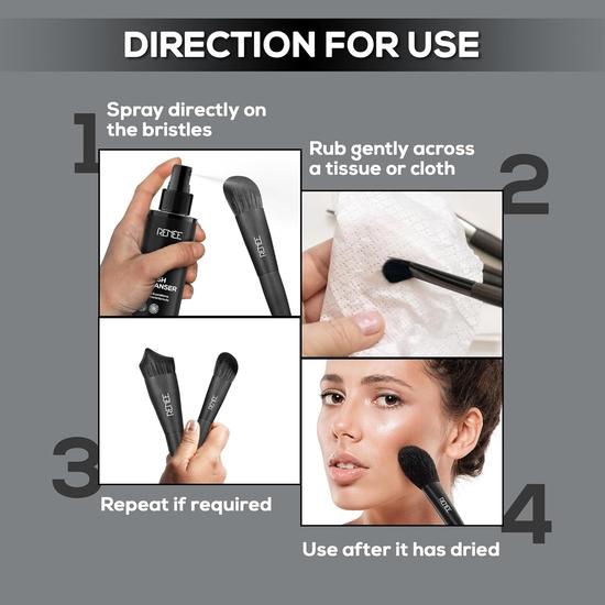 RENEE Brush Cleanser Spray Liquid, Rinse-Free & Quick Dry Anti-bacterial Formula, Deeply Cleans, Conditions ||Travel-Friendly, 50 Ml