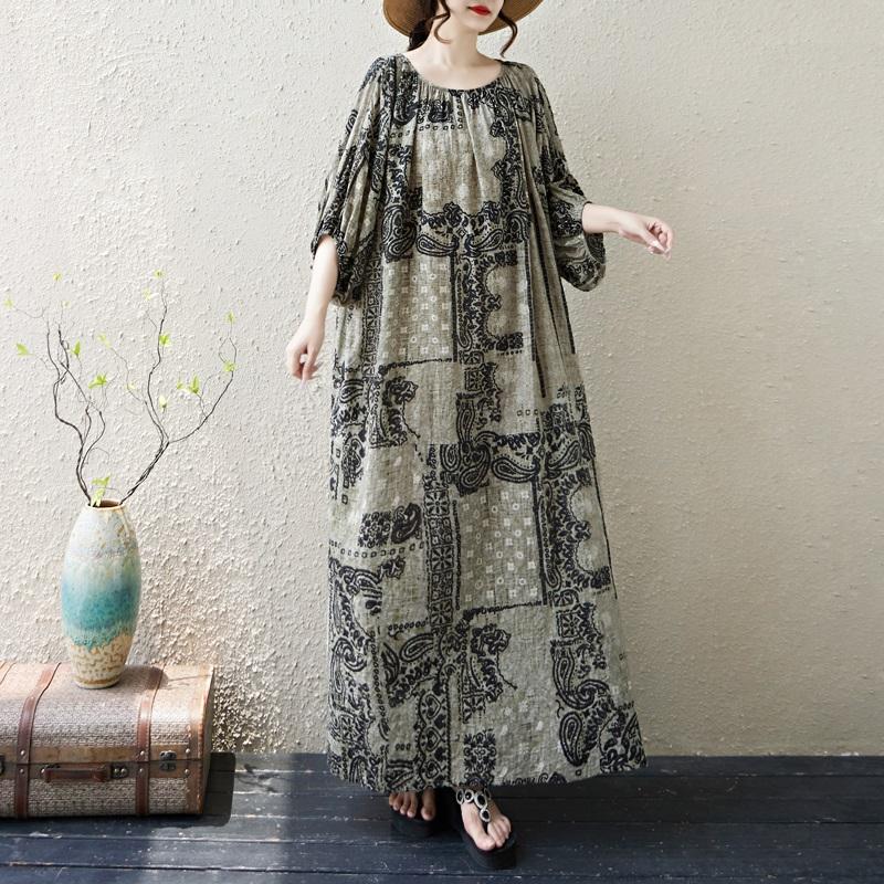 Short Sleeve Plus Size Cotton Vintage Dot Floral New In Dresses for Women Casual Loose Maxi Long Summer Dress