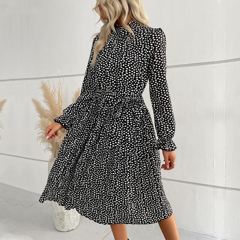 YYFS Женская мода лето весна горошек печати с длинным рукавом половина водолазки повседневные платья