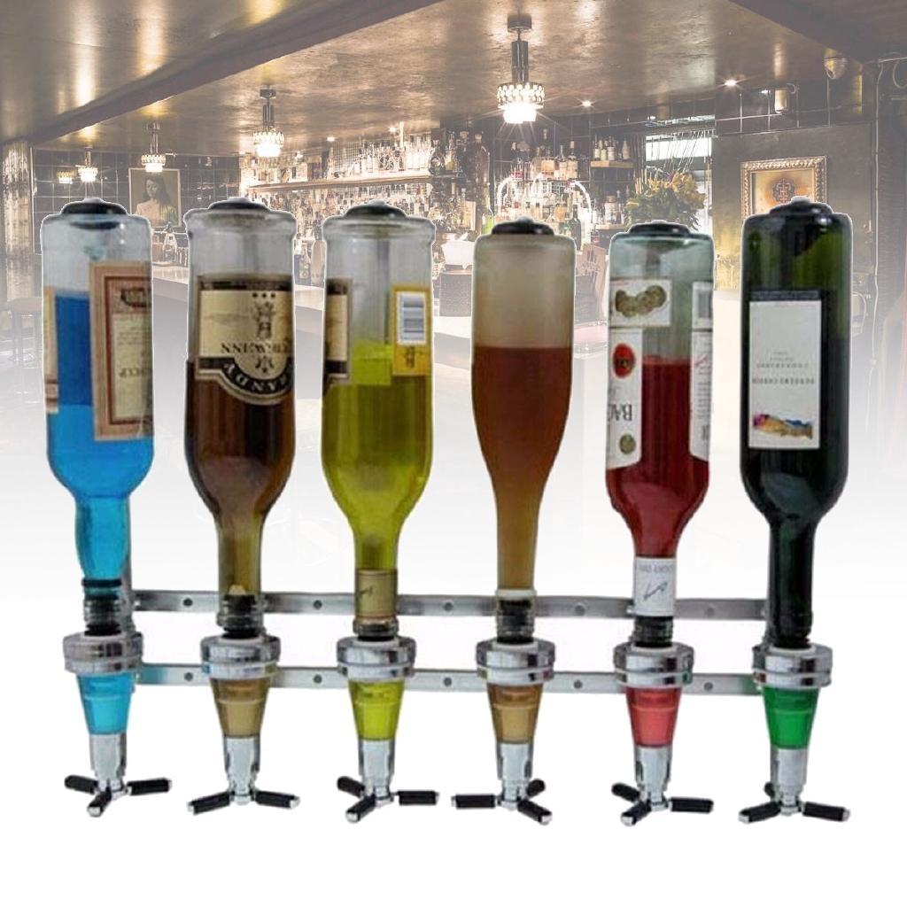 6 Bottles Bar Wine Holder Shots Stand Machine Wall Bracket Wall Mounted Wine Liquor Drinks Dispenser