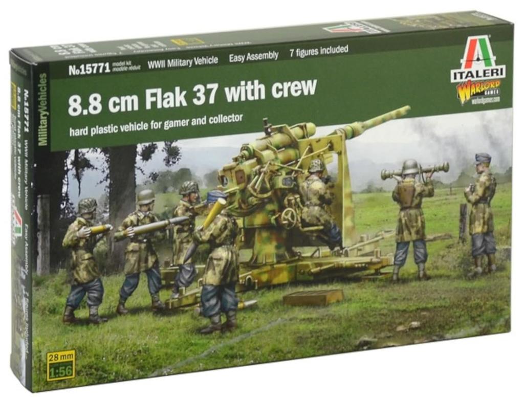 Platz Italeri WW2 Germany Flack37 Plastic Model Kit IT15771 1/56 8.8cm w/Artillery