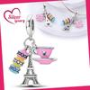 Charms Plata Romantic Eiffel Tower Coffee Cup Pendants Fit Original Bracelets Charms For Women Jewelry Diy Making Gifts