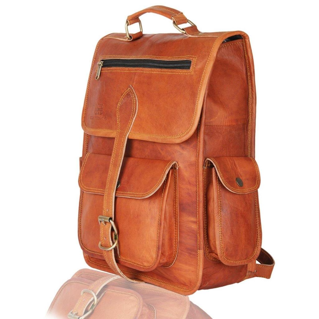 Brown Leather Men's Backpack Rucksack Bag Vintage Shoulder Laptop Messenger Bag